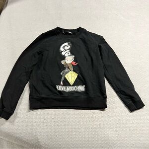 Love Moschino Lady Diamond Black Crewneck Graphic Print Cotton Sweatshirt Size 6
